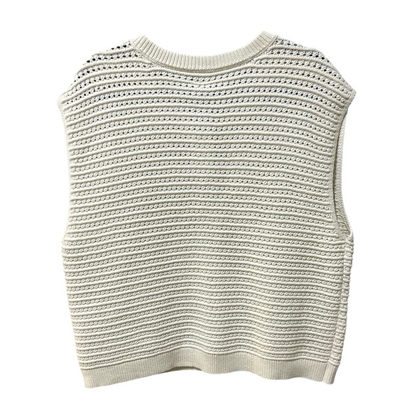 Magaschoni Creamy White Knit Sweater Vest Gold Buttons Chic SZ XL NWT - Picture 6 of 8